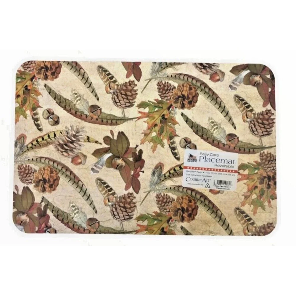 CounterArt Wreath Pheasant Placemats Thanksgiving Double Sided 17x11 Set of 4